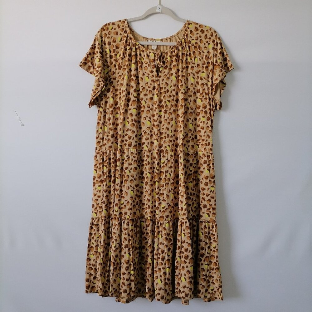 Style & Co. Womens Tan Brown Keyhole Round Neck Animal Print Maxi Dress Size L